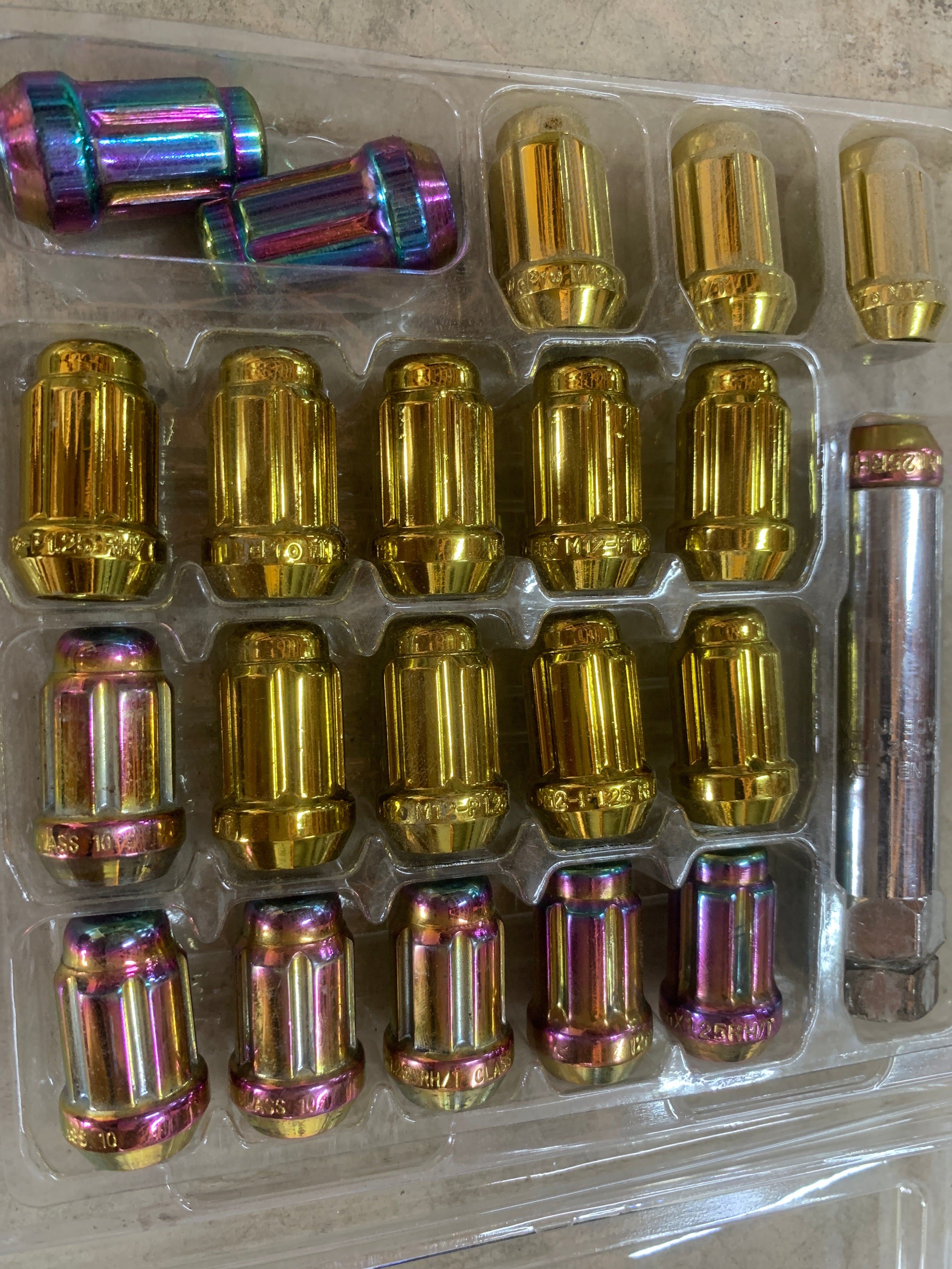 NEW Torq Slim Line Wheel Nuts - NeoChrome & Gold